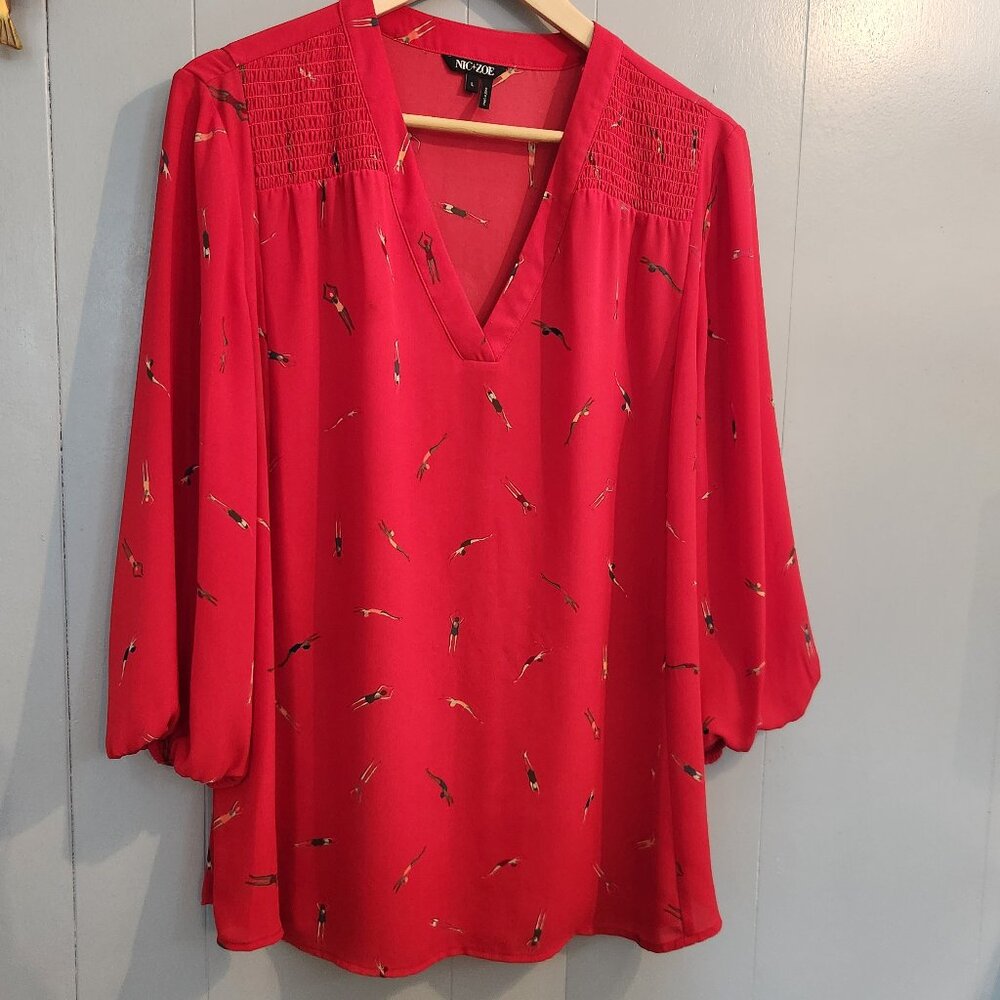 NIC+ZOE red divers long sleeve v-neck blouse top shirt